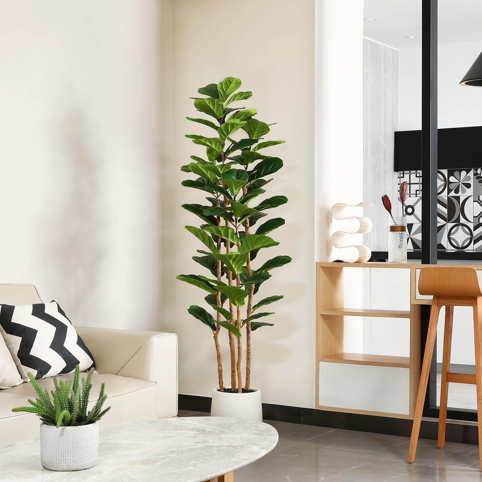 Ficus Lyrata Tree - Sztuczne drzewo figowe z białym doniczką,